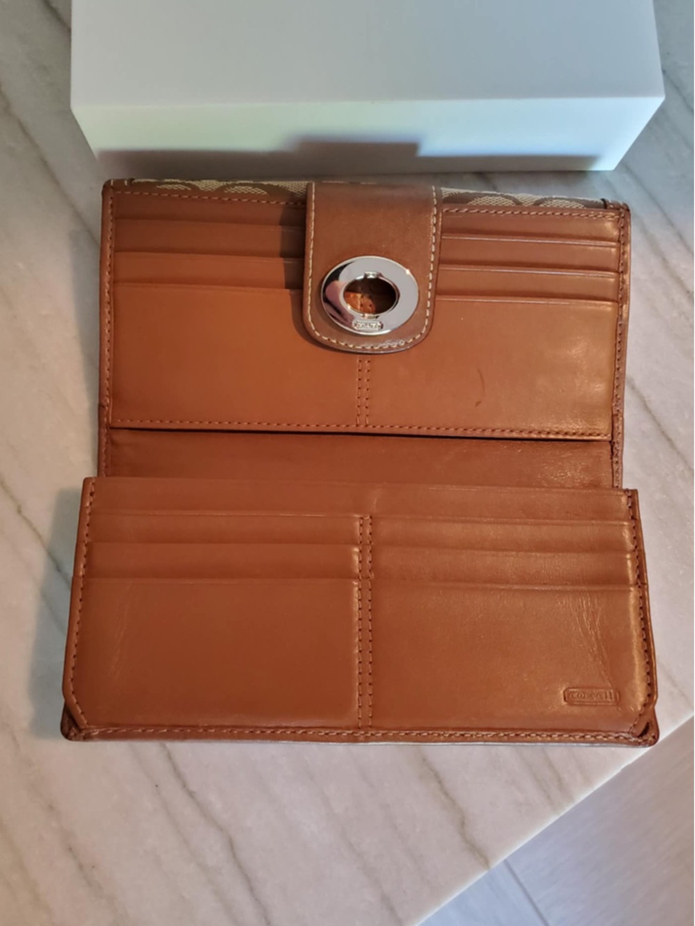 Coach Signature Turnlock Wallet in Brown and Cream - Picture 8 of 13